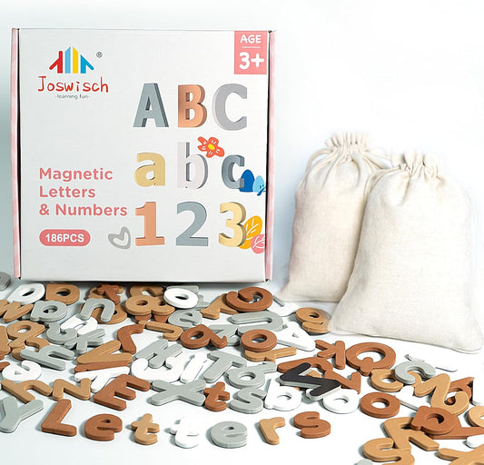 186 Pieces Magnetic Letters Numbers Alphabet Fridge Magnets ABC 123 Preschool Educational Learning Soft Color Toy Set Uppercase Lowercase Math Symbols for Toddlers Kids(Ages 3+)