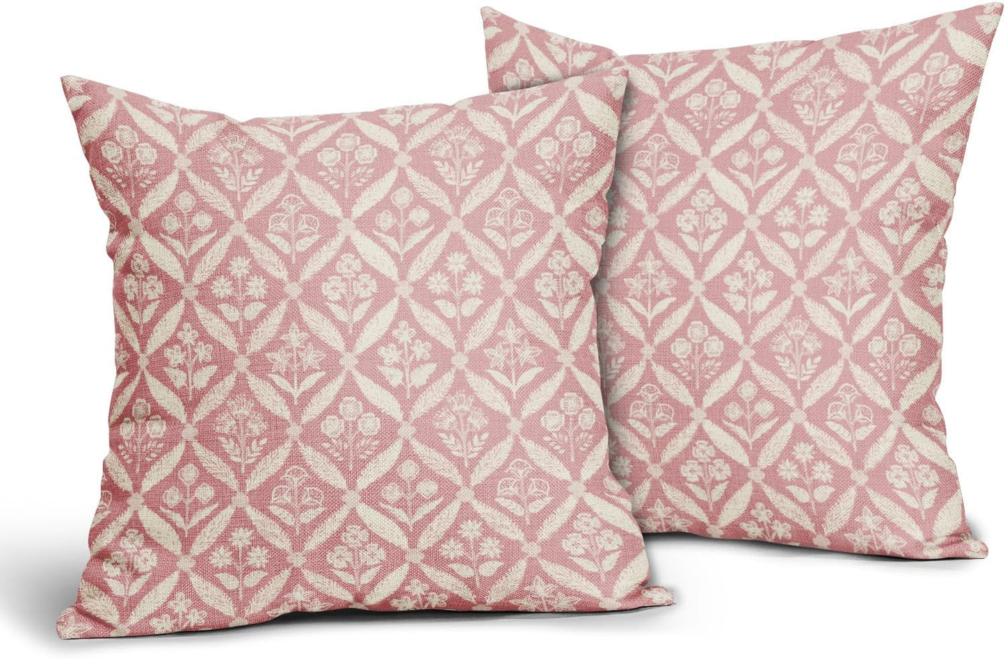 Blue Green Floral Block Print Pillow Covers 12X20 Set of 2, Flower Pattern Spring Summer Print Decorative Throw Pillow Covers Outdoor Farmhouse Seasonal Cushion Case Couch Sofa Bed Decor