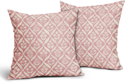 Blue Green Floral Block Print Pillow Covers 12X20 Set of 2, Flower Pattern Spring Summer Print Decorative Throw Pillow Covers Outdoor Farmhouse Seasonal Cushion Case Couch Sofa Bed Decor