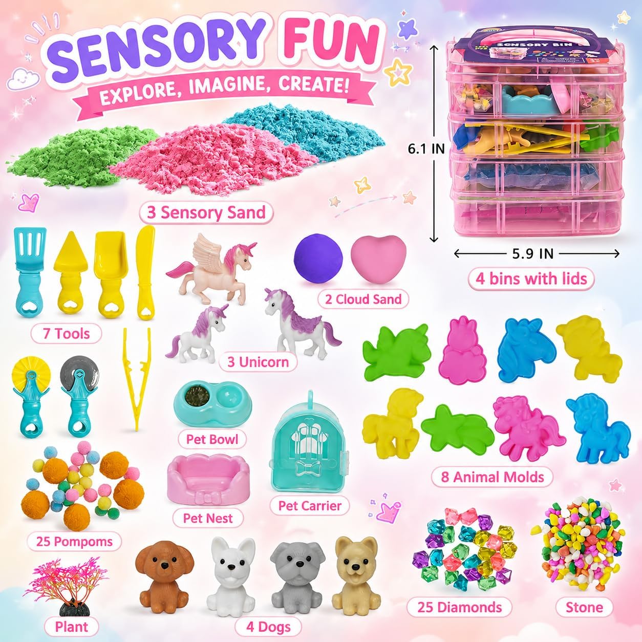 Dino & Ocean Sensory Bin, Dino & Ocean Sensory Toys with Play Sand for Toddlers Boys and Girls,Kids Toys Gift Sand Box for Age 3 4 5 6 7 8