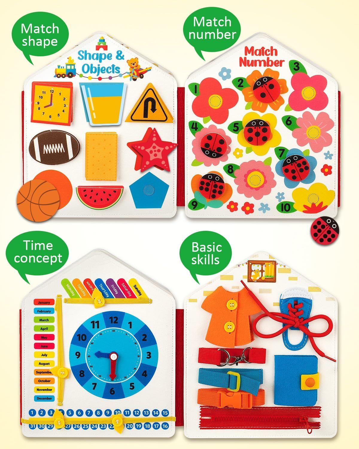 Coogam Toddler Felt Montessori Busy Book, Activity Busy Sensory Boards Fine Motor Skill Quiet Book Car Travel Busy Binder Autism Toys Preschool Learning Educational Toy Gift for 3 4 5 Year Old Kids