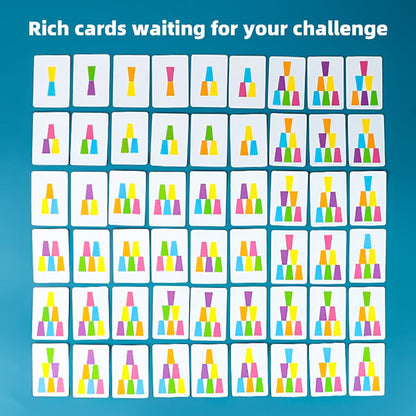Quick Cups Games for Kids Intellectual Flying Stack Cups,Stacking Cups Games Parent-Child Interactive Game with 24 Picture Cards, 30 Cups