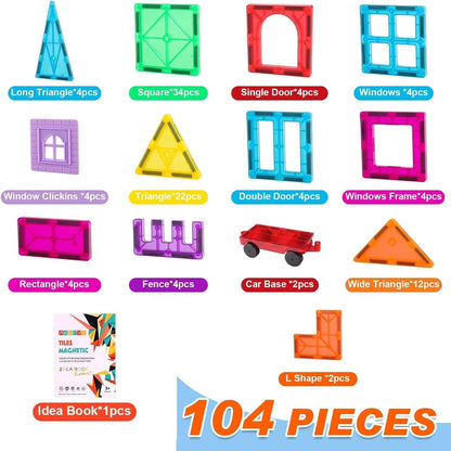 OugerToy 32-Pack Magnetic Tiles–Rainbow Builder Set, 2.95in STEM Construction Kit with Transparent Windows, Expand Creative Play for Kids