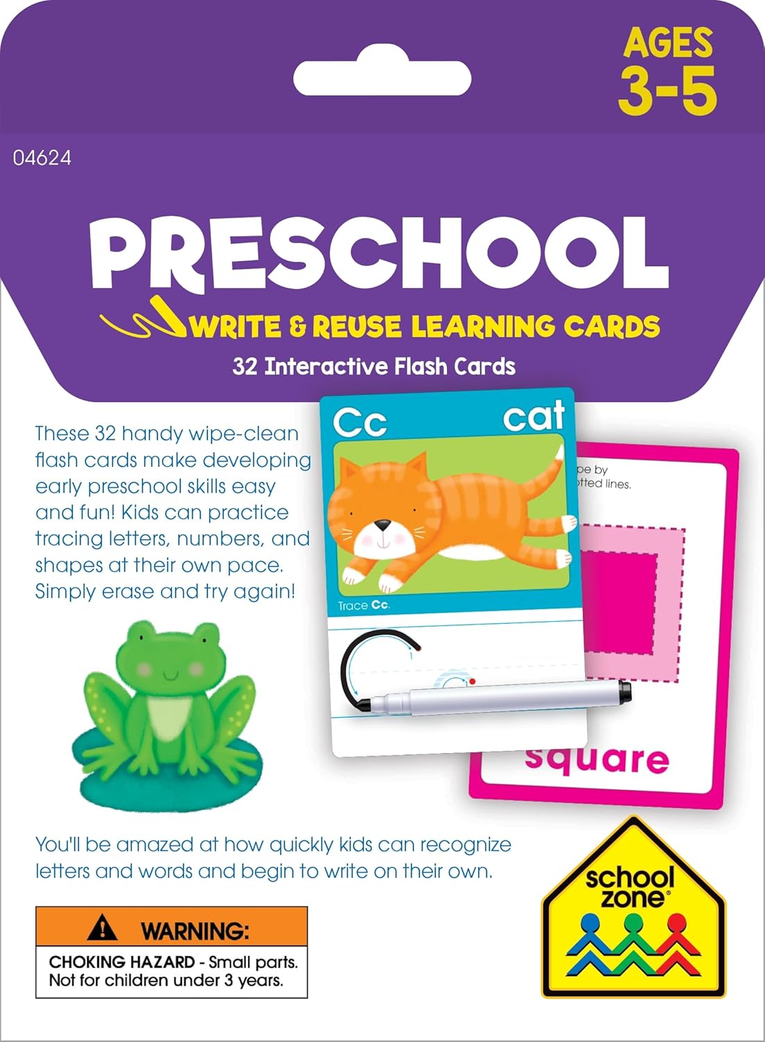 School Zone Preschool Write & Reuse Learning Cards: 32 Interactive Flash Cards, Writing Practice, Letter & Number Recognition, Shapes, Early Math, Wipe Clean, Includes Dry Erase Marker