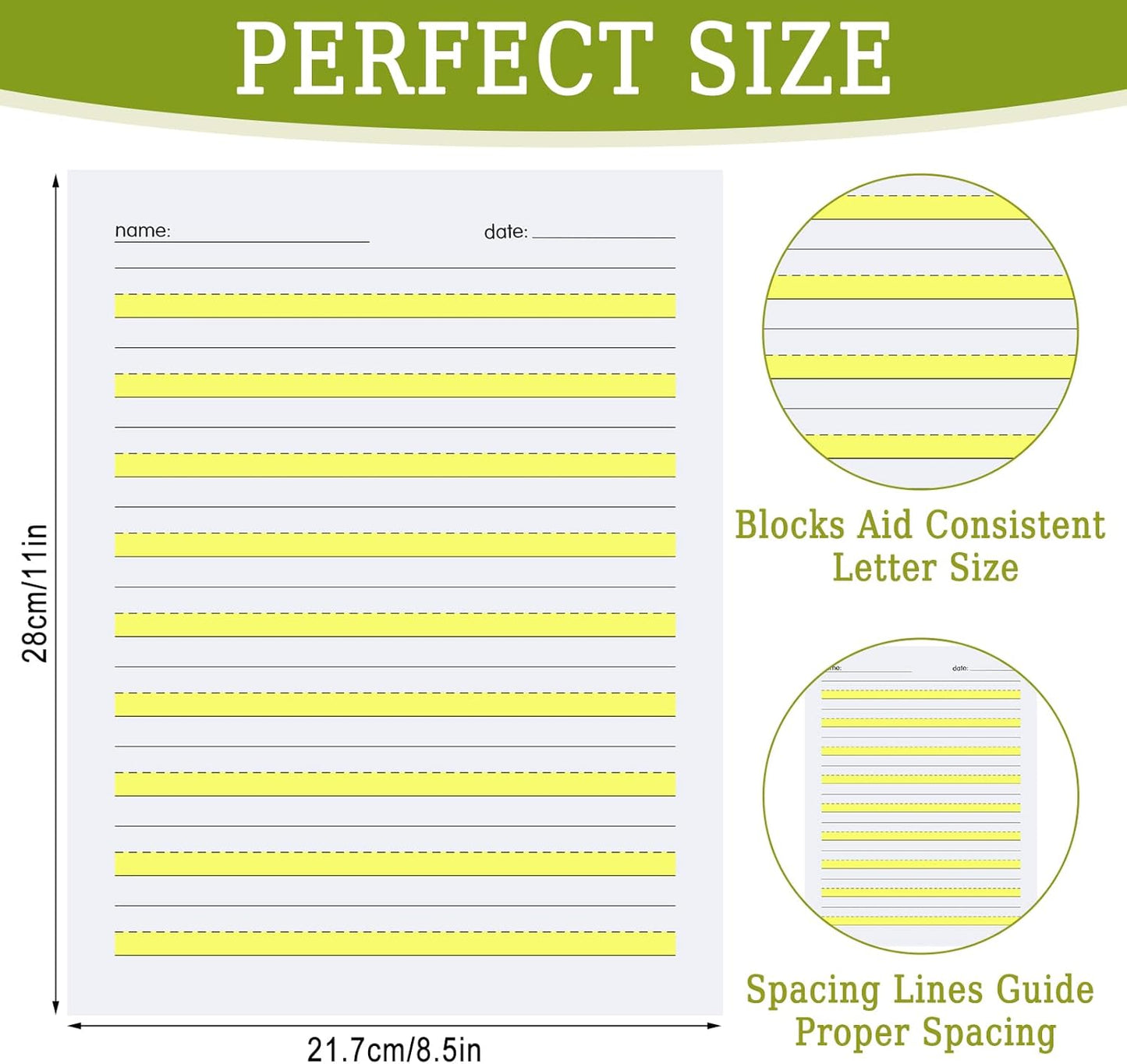 Eaasty 200 Sheets Write Beginner Paper Level 1 with Lines and Yellow Highlighted Practice Writing Paper for Kids Proper Letter Positioning, 11 x 8.5''