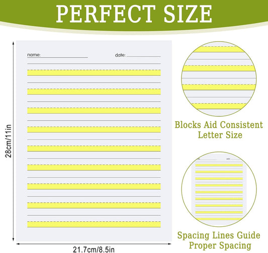 Eaasty 200 Sheets Write Beginner Paper Level 1 with Lines and Yellow Highlighted Practice Writing Paper for Kids Proper Letter Positioning, 11 x 8.5''