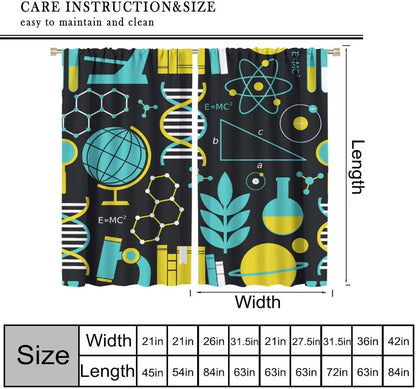 Science Physics Window Curtains, Abstract Math Chemistry Curtain Scientist Graffiti Print Window Treatments for Kids Teens Bedroom Living Room Kitchen Set 2 Panels,42x63 Inches