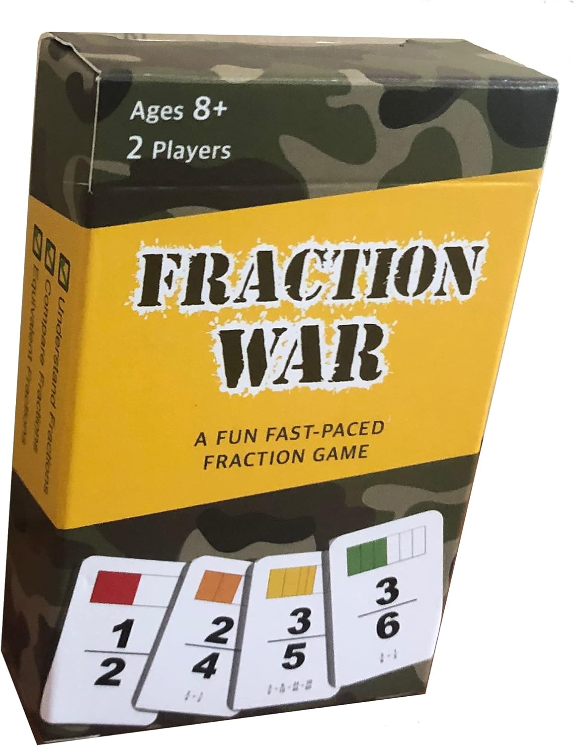 Fraction War Math Game - Fun Math Game to Learn, Compare and Simplify Fractions for 2nd Grade, 3rd Grade, 4th Grade, 5th Grade (4 Pack)