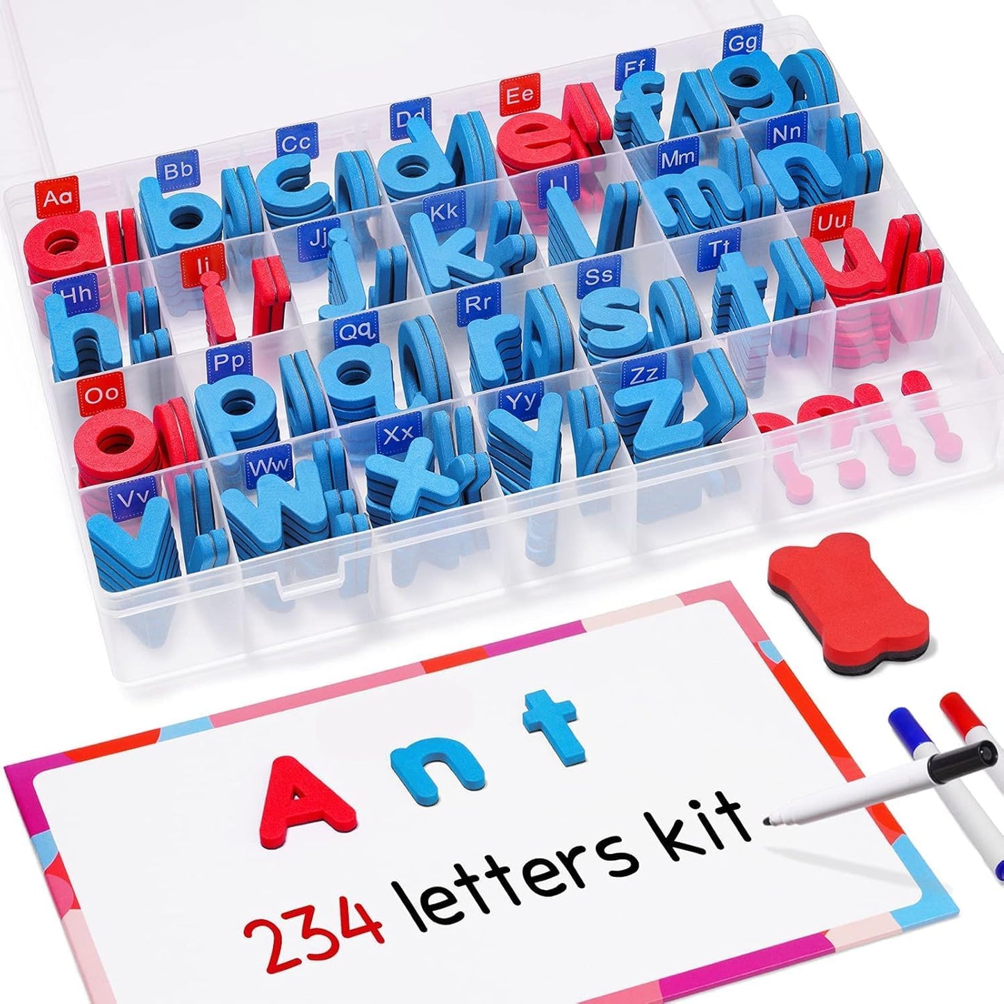 Magnetic Letters 234Pcs with Magnetic Board and Storage Box - Foam Alphabet Letters for Kids Spelling and Learning