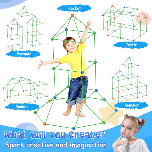 Fort Building Kit for Kids, 155 Pcs Construction STEM Toys Indoor Outdoor for 3 4 5 6 7 8+Years Old Boys and Girls Ultimate, Forts Builder Gift Build DIY Educational Learning Toy for Indoor Outdoor