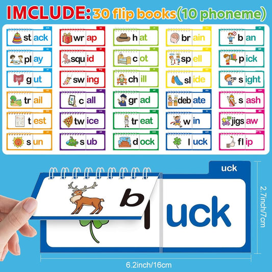 30 Read and Rhyme Flip Books,Sight Words Flash Cards Kindergarten,Kids Phonics Flash Cards,Word Family Build Books Phonics Games Books Gift for Kids Adults Stress Relief