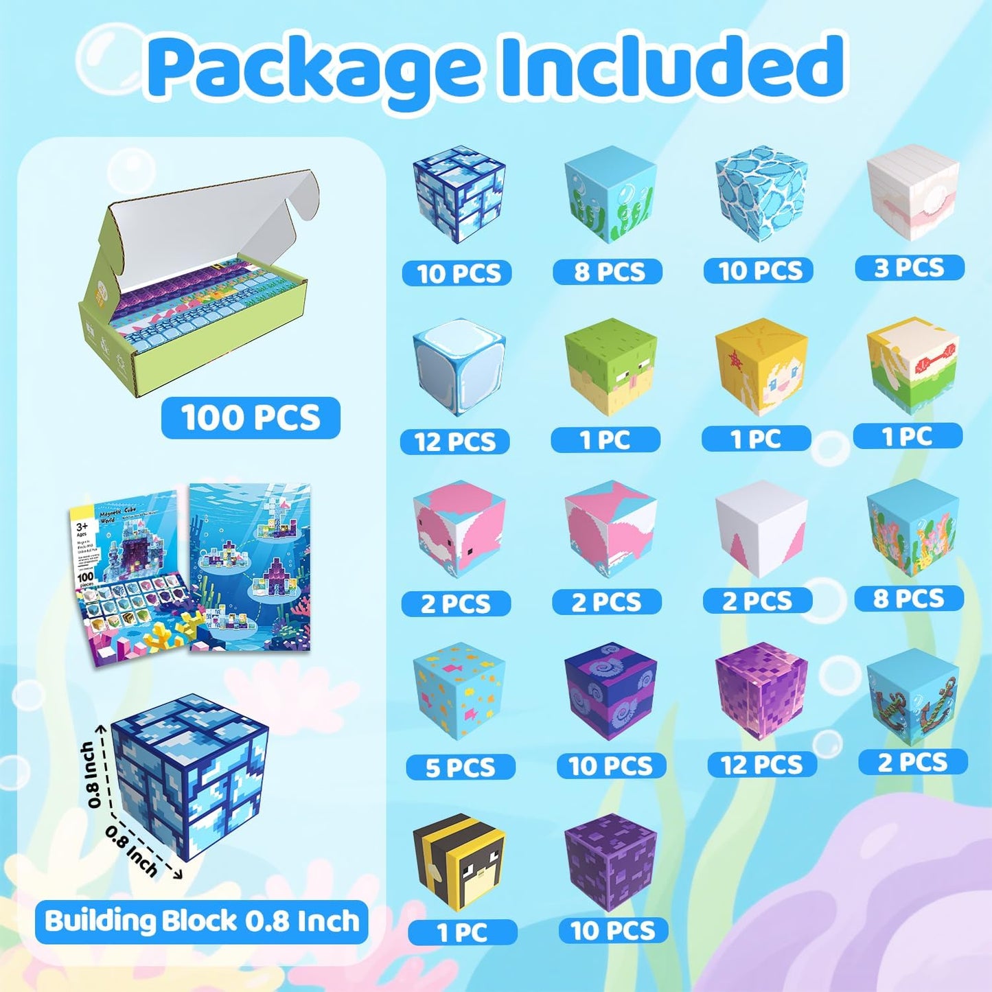 Magnetic Blocks Toys for Kids, 100 PCS Building Blocks Cubes, Stacking Magnetic Tiles Toys for Kids Toddlers Boys Girls Ages 3 4 5 6 7 8-12 Birthday Gifts Party Supplies (Underworld)