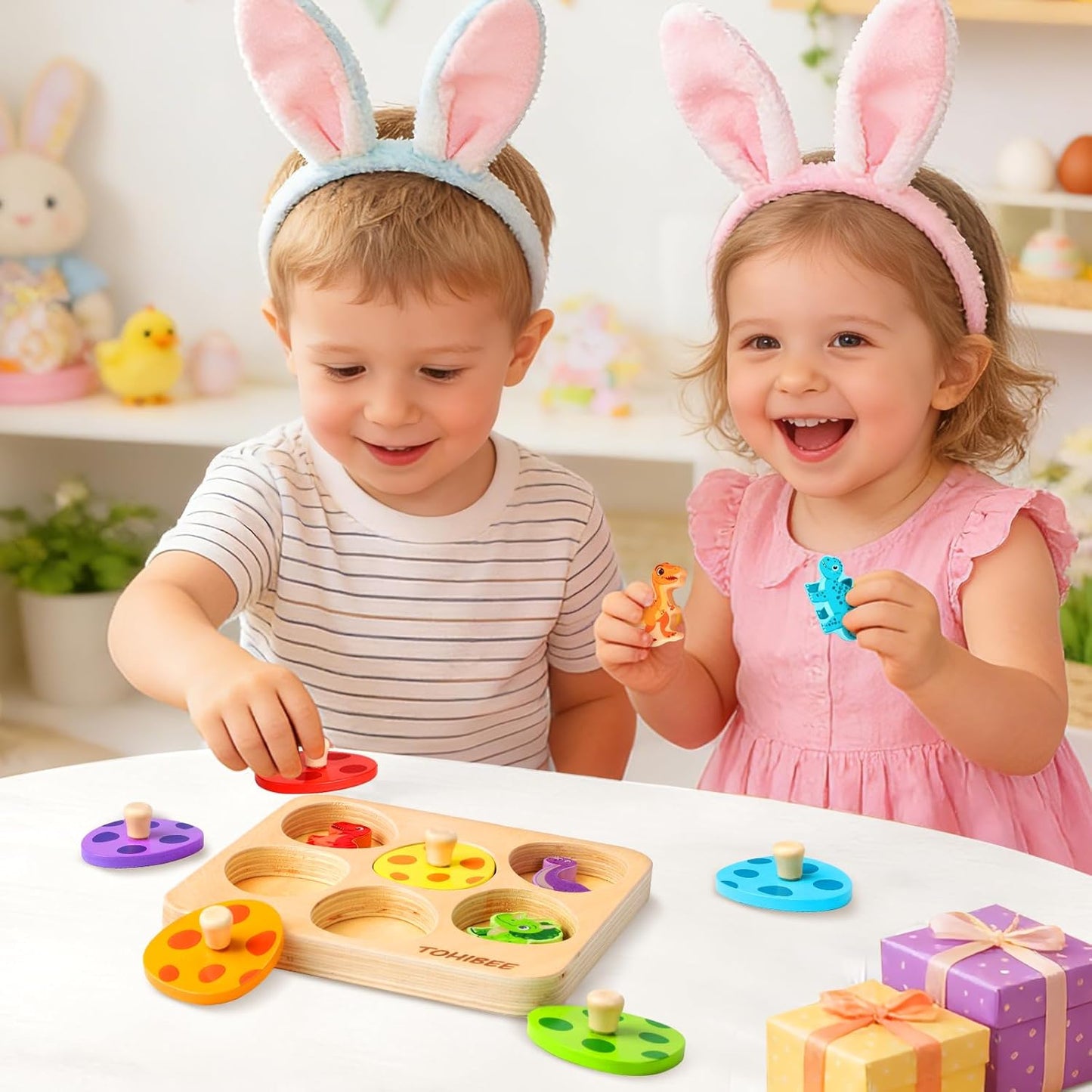 Wooden Puzzles for Toddlers 1-3, Dinosaur Matching Egg Puzzle Montessori Toys for 1 2 3 Year Old Boy Girl Gifts, Preschool Education Learning Toys