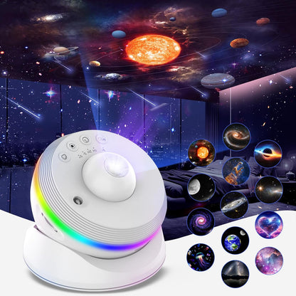 Meteor Galaxy Projector, 13 in 1 Planetarium Star Projector Realistic Starry Sky Night Light with Solar System Constellation Moon for Kids Adults Bedroom Ceiling Home Theater Living Room Decor, Black
