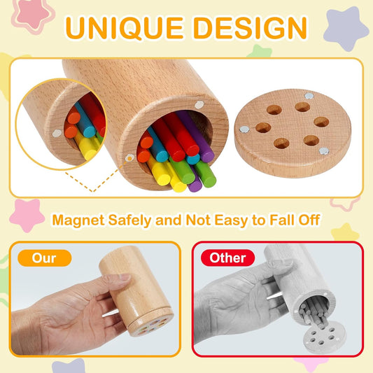 Montessori Toys for 1-3 Year Old, Travel Toys for Toddlers Wooden Color Sorting Stacking Toy for 18+ Month Old Boys Girls Learning Gift for 2-4 Year Old Kids Birthday Easter Basket Stuffers
