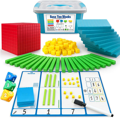Base Ten Blocks for Math, Place Value Blocks, Base 10 Math Manipulatives for Kids, Plastic Math Cubes, Number Blocks, Math Counting Cubes for Kindergarten 1st-3rd Grade, 137 Pcs