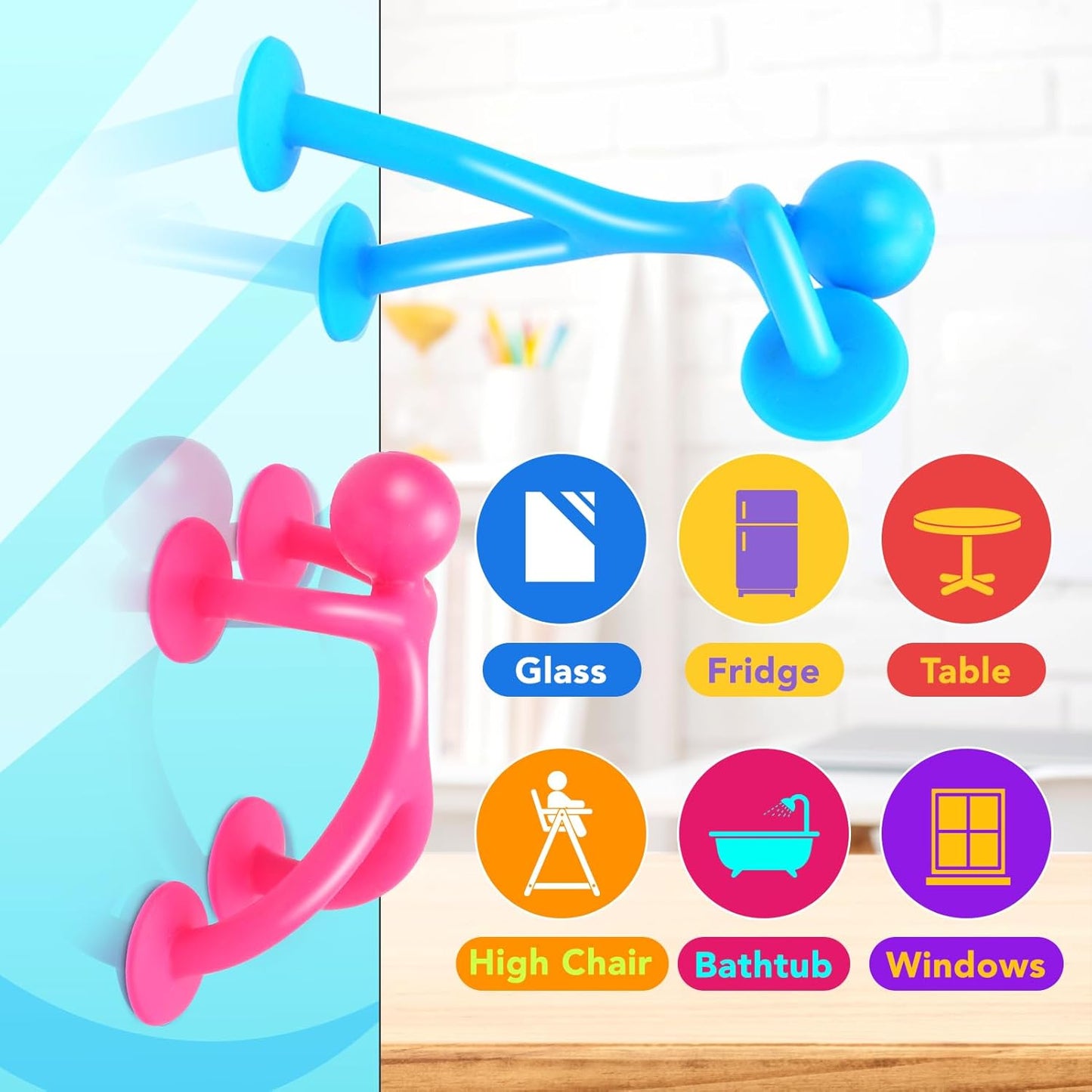 OleOletOy Suction Fidget Toys for Kids: 21 Pack Stretchy Suction Cup Sensory Toys - Bulk Fidgets for Kids Autism ADHD Classroom Prizes Party Favors - Travel Toys for Car Windows Road Trips