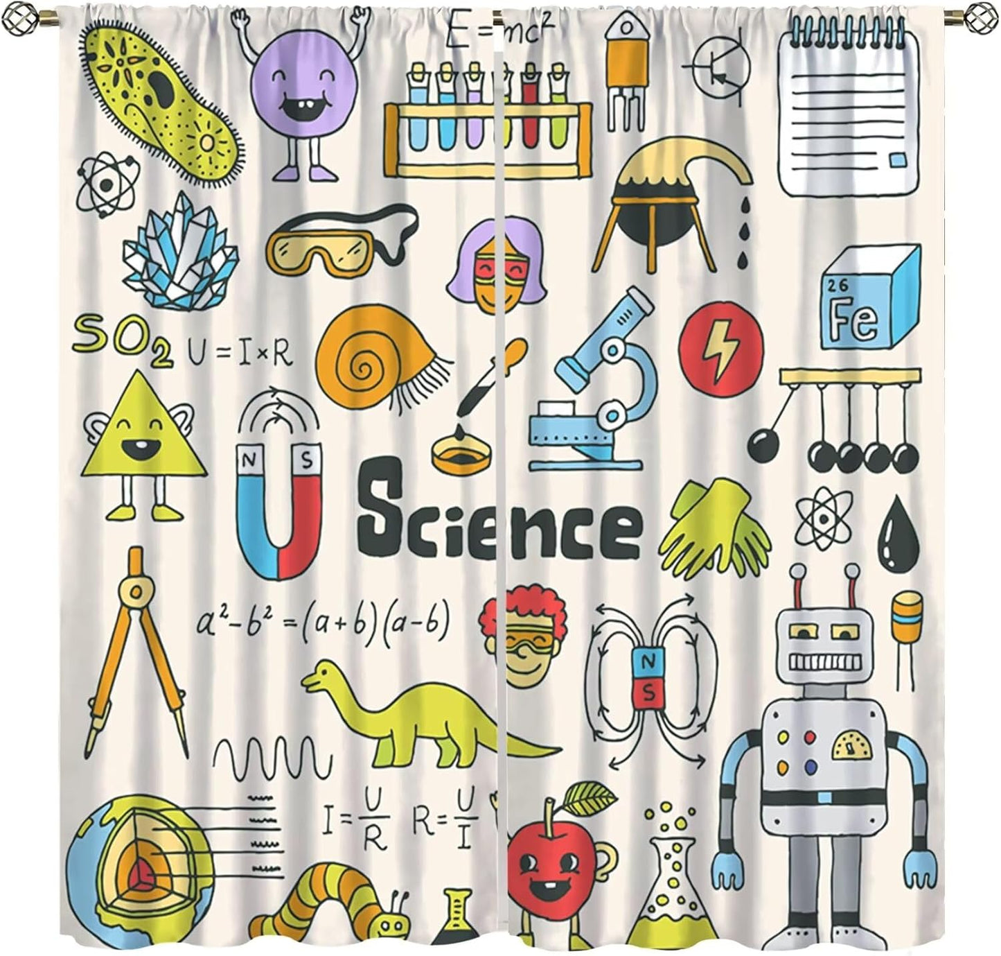 Science Physics Window Curtains, Abstract Math Chemistry Curtain Scientist Graffiti Print Window Treatments for Kids Teens Bedroom Living Room Kitchen Set 2 Panels,42x63 Inches