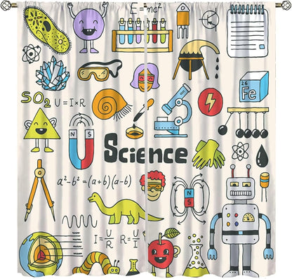 Science Physics Window Curtains, Abstract Math Chemistry Curtain Scientist Graffiti Print Window Treatments for Kids Teens Bedroom Living Room Kitchen Set 2 Panels,42x63 Inches