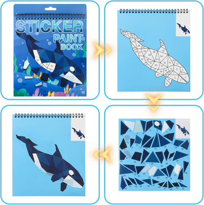 3PCS Sticker Paint Number Books Crafts for Kids Ages 4-8,8-12 Animal Dinosaur Ocean Sticker Book Stickers for Kids Boys Girl Adults for Birthday Party Favors Gift Travel Toy Daycare Activity
