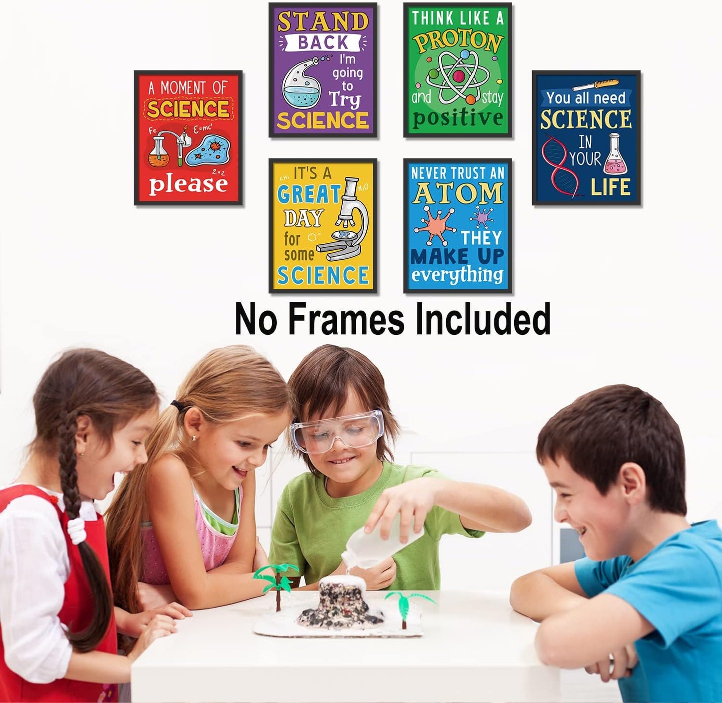 KAIRNE Science Classroom Posters,Positive Chemistry Poster Set of 8(8x10inch,unframed) Experiment Wall Art Positive Canvas Painting for Laboratory Kids Playroom Bedroom Classroom Bulletin Board Decor