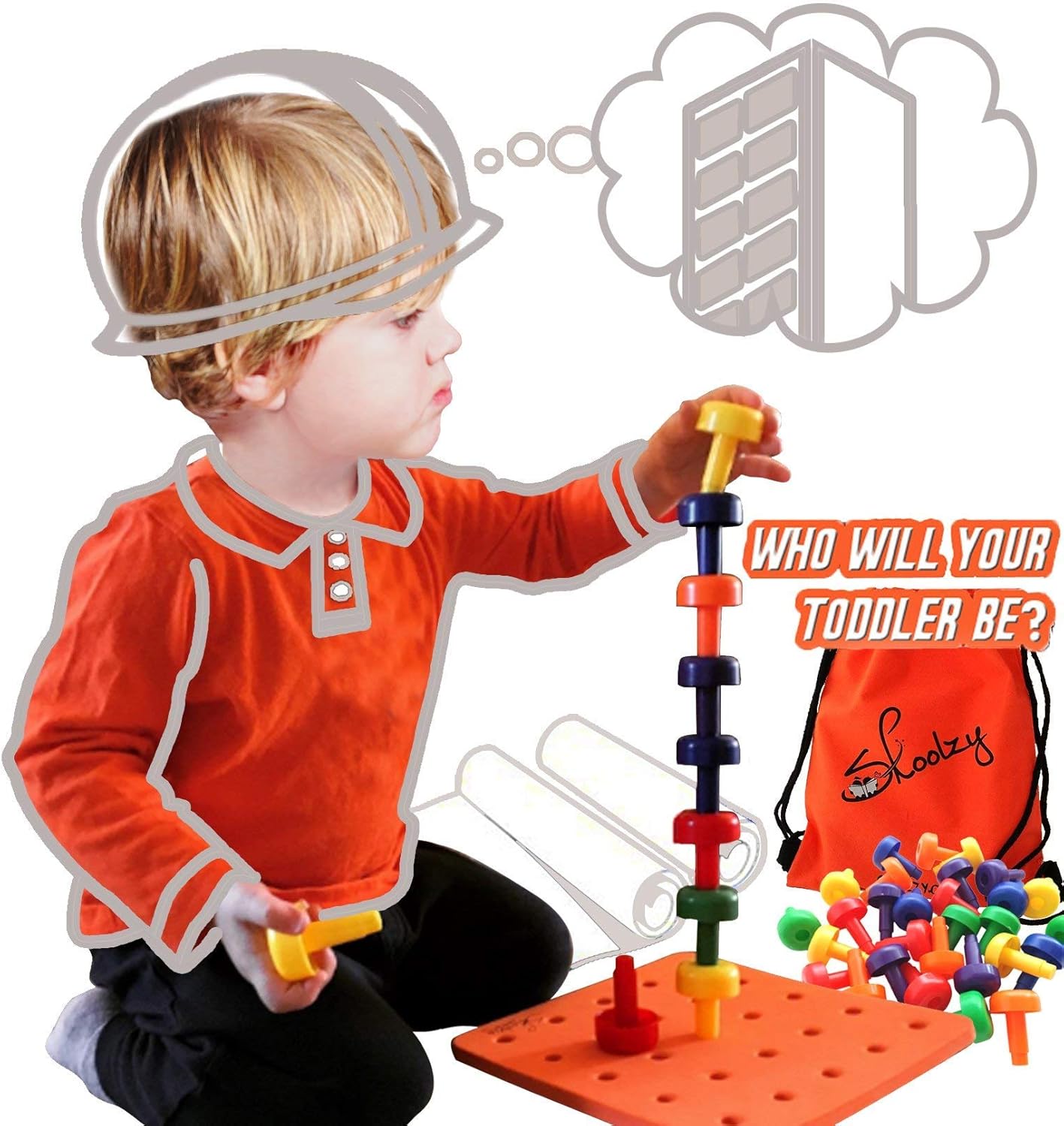 Skoolzy Toys for 3 Year Old Girls and Boys - Lacing Beads and Stacking Peg Board Montessori Toys for Toddlers