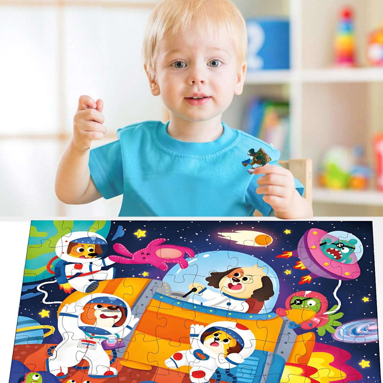 Floor Puzzle for Kids Ages 4-8, Solar System Jigsaw Puzzles, 60 Piece Space Large Puzzles Geography Educational Toys for Boys and Girls