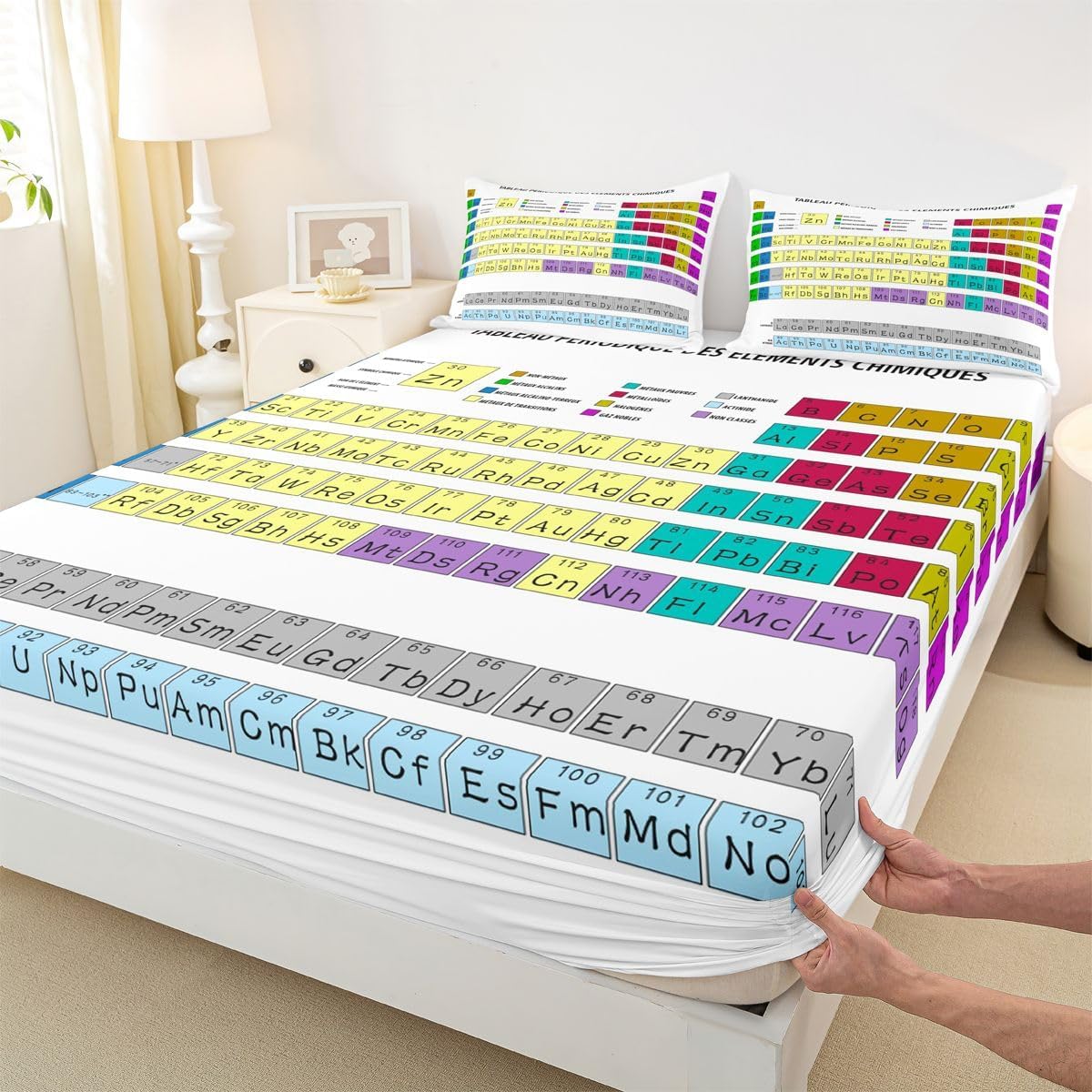 Erosebridal Science Theme Bed Sheets Set Full Size for Boys Girls Chemistry Periodic Table Print Sheet Set Chemical Subject Theme Sheets Teens Kids Math Science Atyle Fitted Sheet 4 Pcs