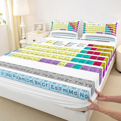 Erosebridal Science Theme Bed Sheets Set Full Size for Boys Girls Chemistry Periodic Table Print Sheet Set Chemical Subject Theme Sheets Teens Kids Math Science Atyle Fitted Sheet 4 Pcs