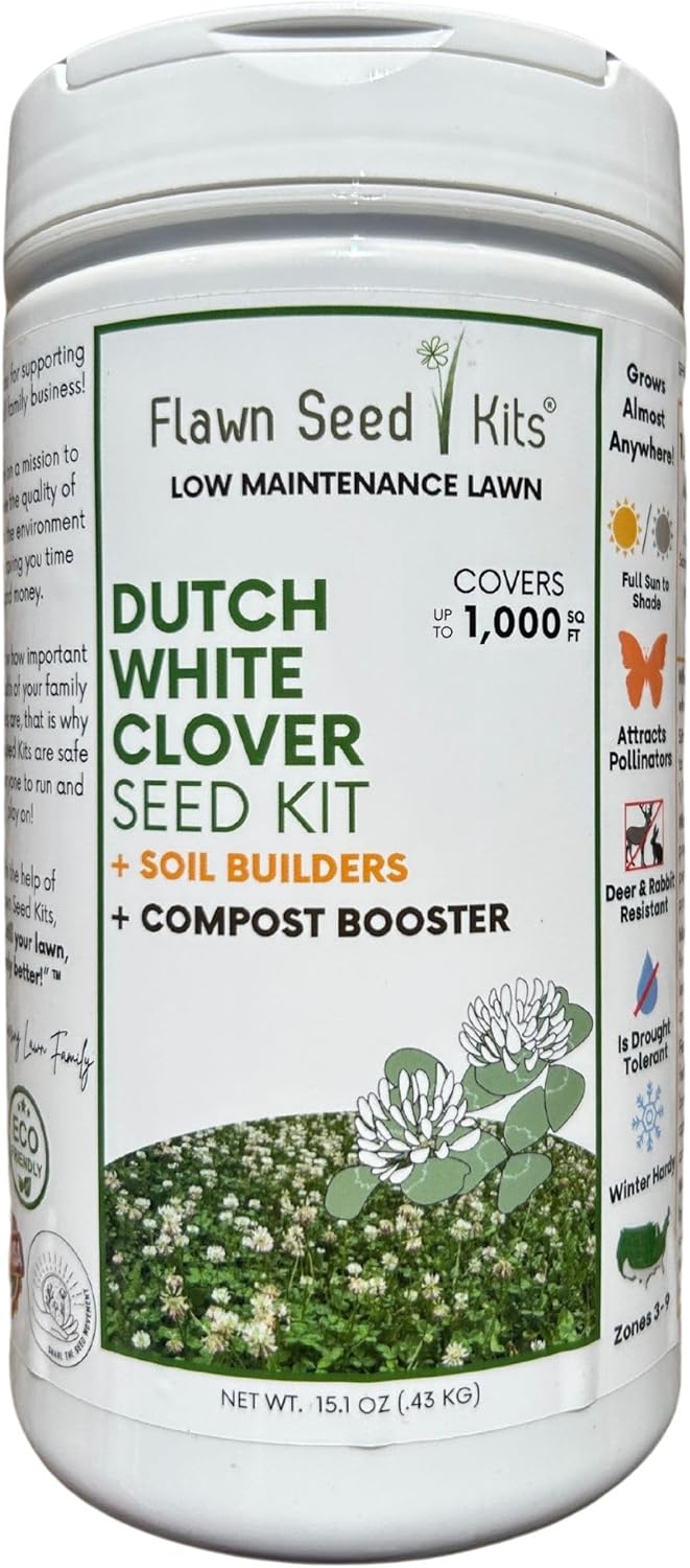Lawn Seed Kits Dutch White Clover Seed Kit, Easy Spread Shakers, Low Maintenance Lawn, Alternative Ground Cover, Covers up to 250 Sqft