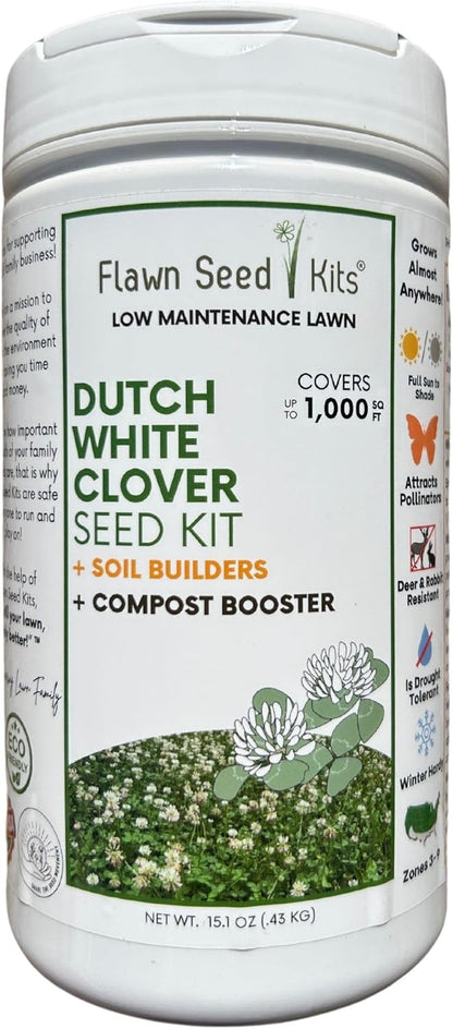 Lawn Seed Kits Dutch White Clover Seed Kit, Easy Spread Shakers, Low Maintenance Lawn, Alternative Ground Cover, Covers up to 250 Sqft