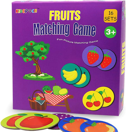 KiDEPOCH Memory Match Game – 16 Matching Pairs Preschool Memory Games Featuring Barnyard Element, Non Toxic Educational Memory Matching Game, Perfect for Kids, Toddlers, 3 Year Old or Up (Fruit)