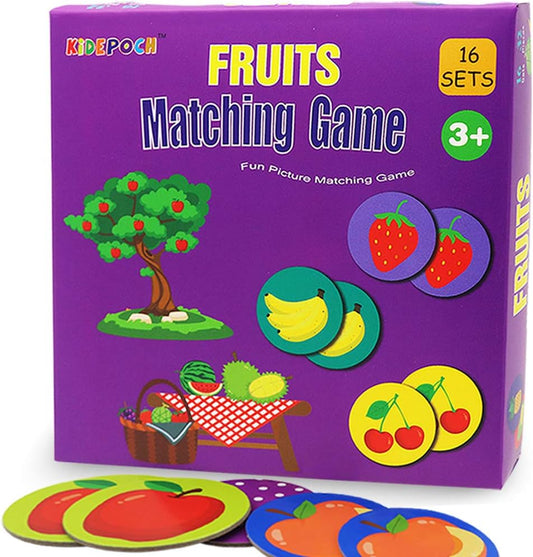 KiDEPOCH Memory Match Game – 16 Matching Pairs Preschool Memory Games Featuring Barnyard Element, Non Toxic Educational Memory Matching Game, Perfect for Kids, Toddlers, 3 Year Old or Up (Fruit)