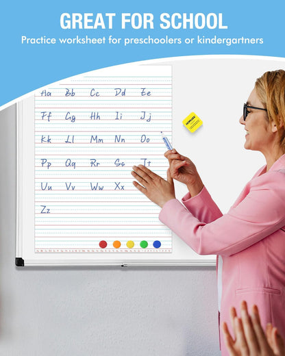 HOMiDEK Magnetic Handwriting Paper for Whiteboard - 17.5x24 in Dry Erase Writing Paper with Lines - Lined Notebook White Board with Markers, Magnet, Eraser