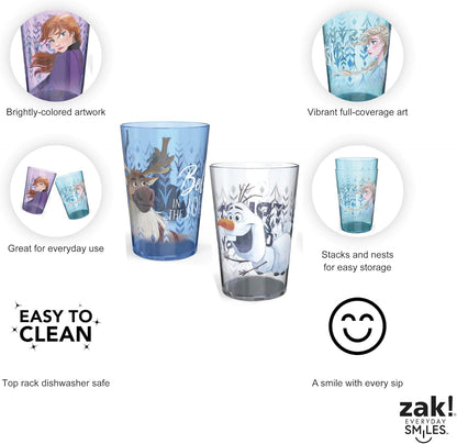 Zak Designs 14.5oz Disney Frozen 2 Nesting Tumbler Set Includes Durable Plastic Cups, Fun Drinkware is Perfect for Kids, 4pk (14.5oz, Anna & Elsa & Olaf)