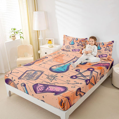 Erosebridal Chemistry Lab Fitted Sheet Twin Size Chemical Equation Bed Sheets for Boys Girls Chemical Elements Science Theme Bed Set Teens Kids Science Students Bedding Set School Dorm Room Decor