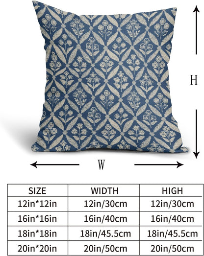 Blue Green Floral Block Print Pillow Covers 12X20 Set of 2, Flower Pattern Spring Summer Print Decorative Throw Pillow Covers Outdoor Farmhouse Seasonal Cushion Case Couch Sofa Bed Decor