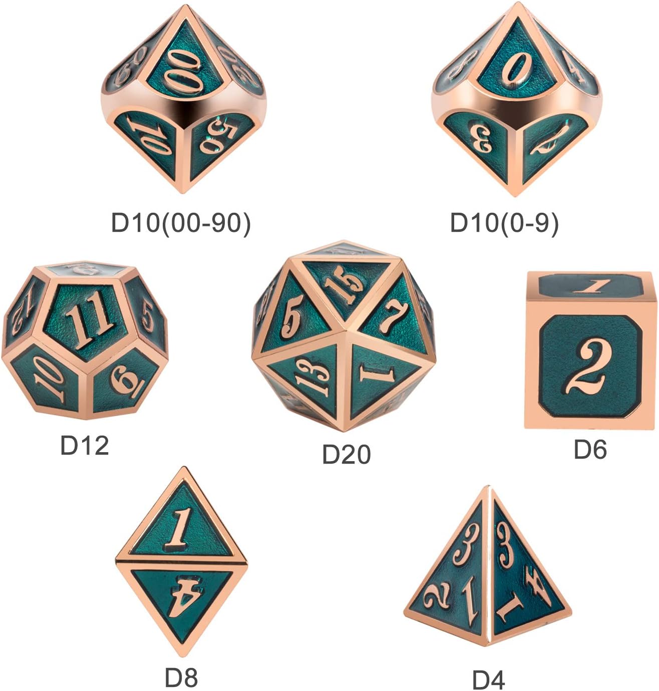 DnDnD Heavy Polyhedral Metal Dice Set with Metal Box, 7-die Shiny Blue Surface with Golden Number for RPG,Dungeons and Dragons,Pathfinder,Shadowrun,D&D,Role Palying Game and Math Teaching - Colors B