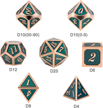 DnDnD Heavy Polyhedral Metal Dice Set with Metal Box, 7-die Shiny Blue Surface with Golden Number for RPG,Dungeons and Dragons,Pathfinder,Shadowrun,D&D,Role Palying Game and Math Teaching - Colors B