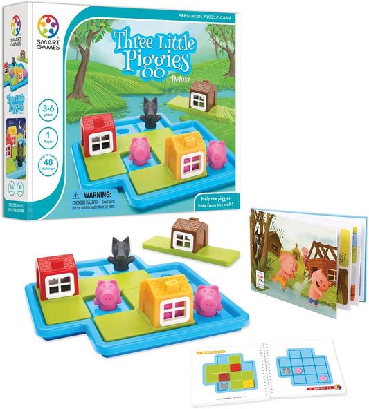 SmartGames Three Little Piggies – Preschool Logic Puzzle Game with 48 Challenges and Storybook – Educational Fairy Tale Puzzle for Kids Ages 3+ to Develop Spatial Reasoning and Problem-Solving Skills