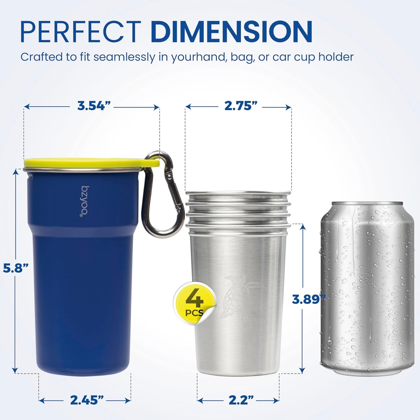 bzyoo 5-Piece Nesting Camping Cups Set - 9oz Stackable Stainless Steel Mugs with Patterned Designs & Integrated Carry Hook, Space-Saving Portable Outdoor Mess Kit for Family Hiking, Backpacking & RV