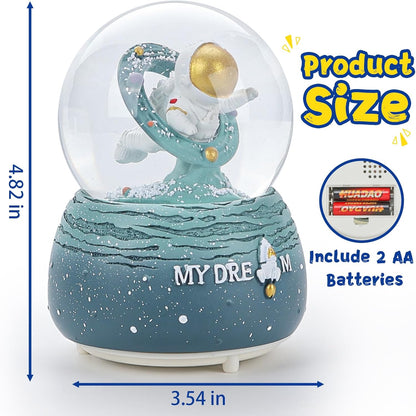 Astronaut Snow Globes, 80MM Musical Glitter Snow Globe to Explore The Vast Starry Sky, Astronaut Musical Snowglobe