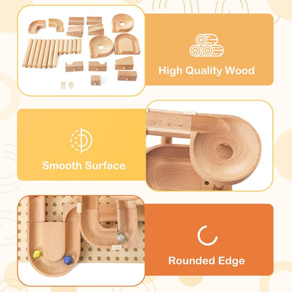 Wooden Marble Runs for Kids 4-8, 38 Pcs Marble Rush Track Maze Construction Play Set, STEM Learning Toys, Wood Building Blocks Toys, Gift for Boys & Girls
