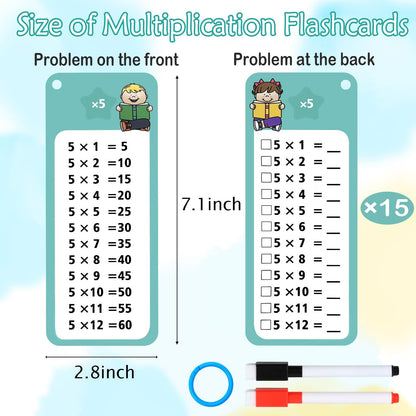 1-12 Multiplication Flash Cards, Large Math Times Table Flashcards Chart, with 15 Cards, 2 Dry Erase Markers, 1 Rings, Educational Multiplication Game for Kids, 1st, 2nd, 3rd Grades Classroom Home