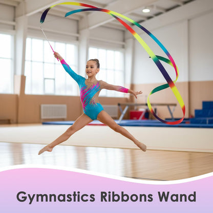 YGEOMER Ribbon Wands, 12pcs Rainbow Gymnastics Ribbons for Kids, Twirling Dance Sticks for Artistic Dancing, Talent Shows & Birthday Party Props