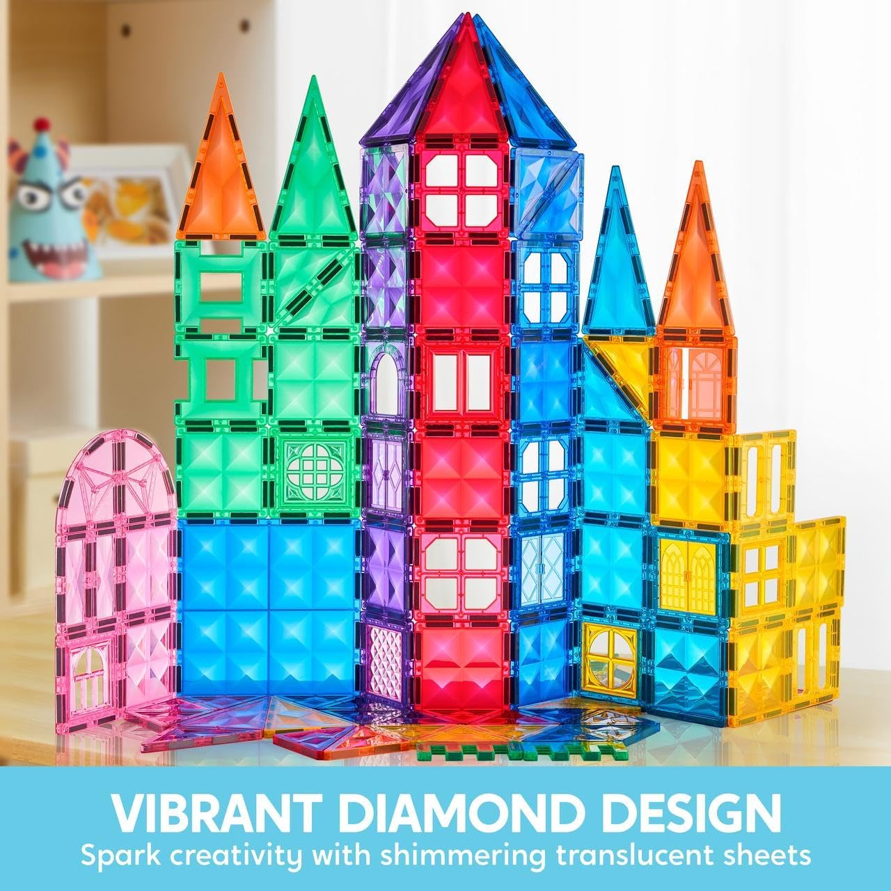 SYNCFUN 110PCS Magnetic Building Tiles - 3D Magnet Tiles with Vehicle - Construction Blocks Set for Kids - STEM Sensory Learning Educational Toys Birthday Gift for 3 4 5 6 7 Year Old