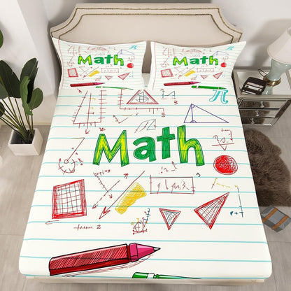 Erosebridal Science Theme Bed Sheets Set Full Size for Boys Girls Chemistry Periodic Table Print Sheet Set Chemical Subject Theme Sheets Teens Kids Math Science Atyle Fitted Sheet 4 Pcs