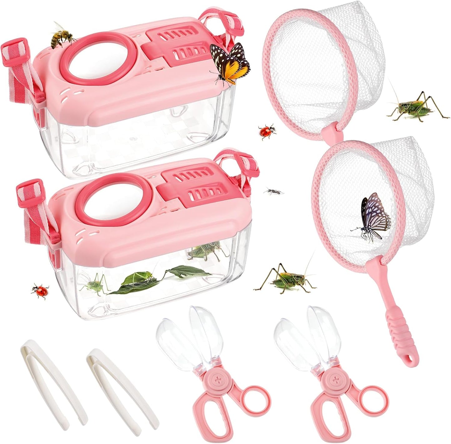 2Sets Bug Catcher for Kids - Sturdy Kids Bug Catching Kit Gifts with Collector Butterfly Net Tweezer, Bugs Habitat Outdoor Explorer Kit for Age 3 4 5 6 7 8, 8Pcs