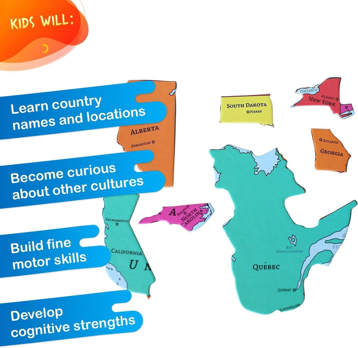 GeoToys GeoPuzzle, World Jigsaw Puzzles, 68 Pc Geography Game & Map Puzzle, Educational Games & Kids Learning Activities, Puzzle Gifts for Children Ages 6-9, Fun Learning Toys for Kids