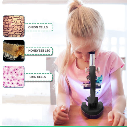 AMSCOPE-Kids 120X-1200X White Metal Arm Starter Kids Student Microscope Kit and Compact Refractor Telescope with Tripod - M30-ABS-KT2-W-TKVB1